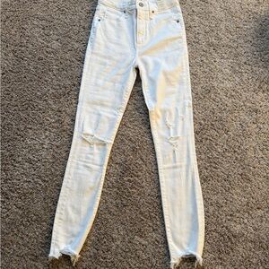 Abercrombie & Fitch White High Wasted Skinny Jeans with Distressing